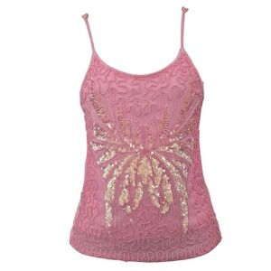 Y2k Pink Butterfly cami tank sequins small